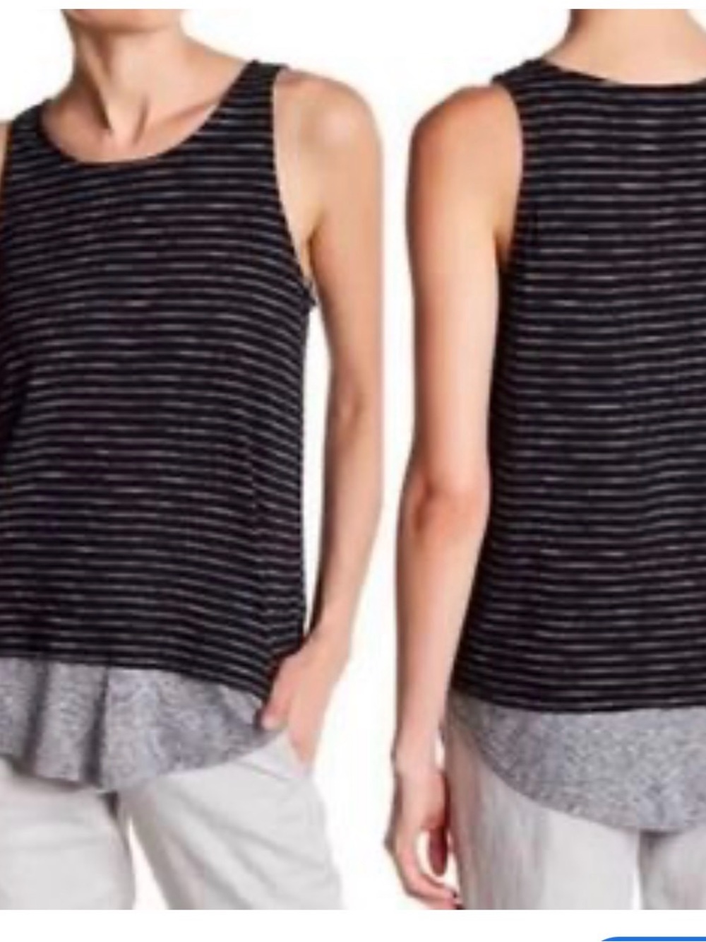 Vince Black and Gray Striped Layered-Hem Tank Small